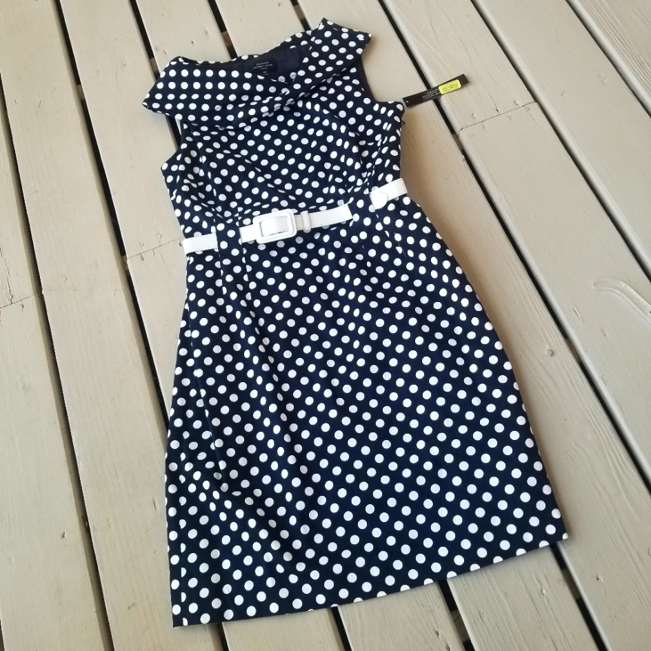 Nwt 12p Navy With White Polka Dots Dress By Tahari